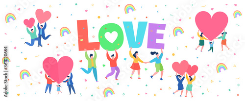 Man and woman holding hearts. Valentine day. Love and relationship.