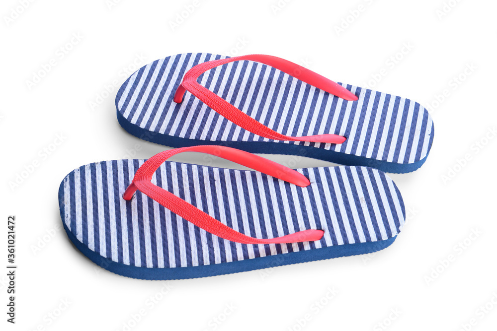 Stylish flip-flops on white background Stylish flip-flops on white background