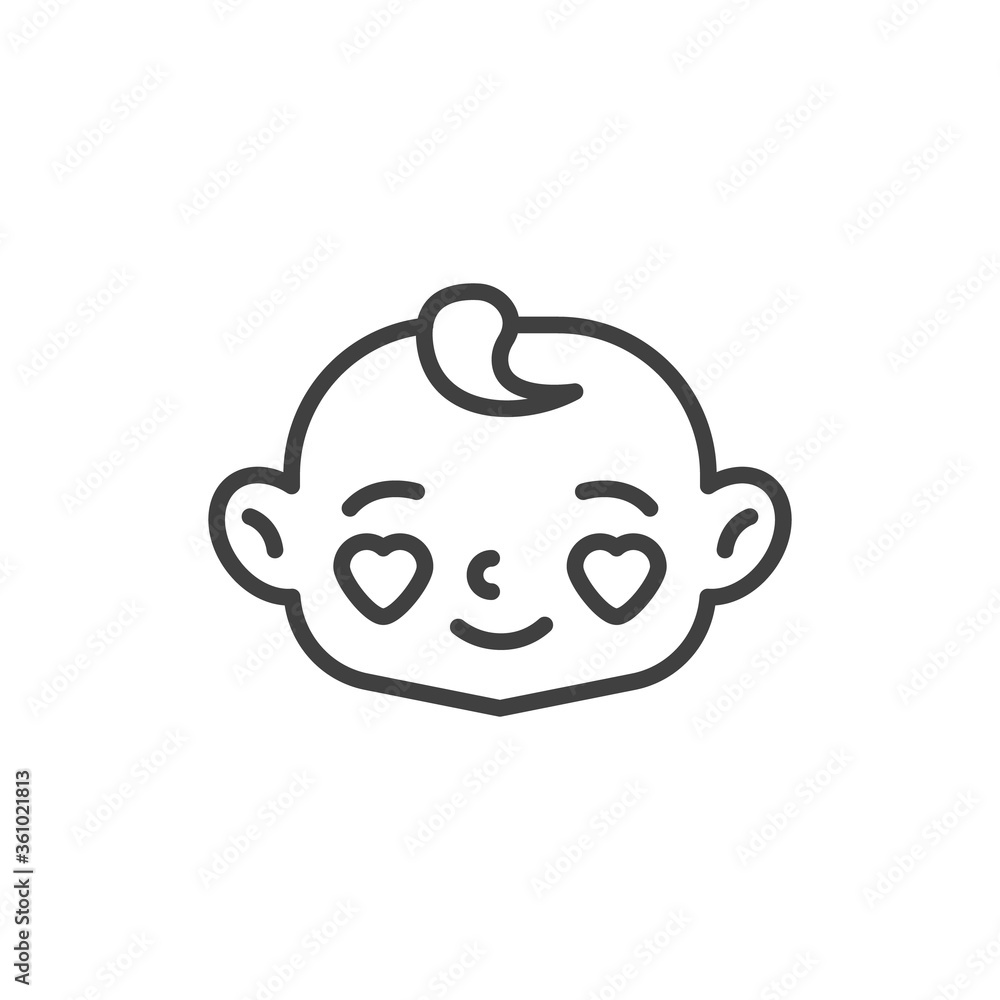 Baby face with heart eyes line icon. linear style sign for mobile concept and web design. Happy baby in love outline vector icon. Symbol, logo illustration. Vector graphics Baby face with heart eyes line icon. linear style sign for mobile concept and web design. Happy baby in love outline vector icon. Symbol, logo illustration. Vector graphics