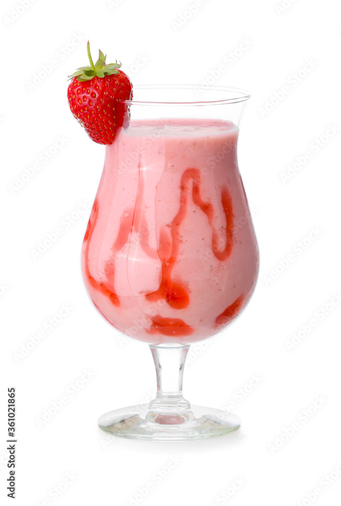 Glass of tasty strawberry smoothie on white background Glass of tasty strawberry smoothie on white background