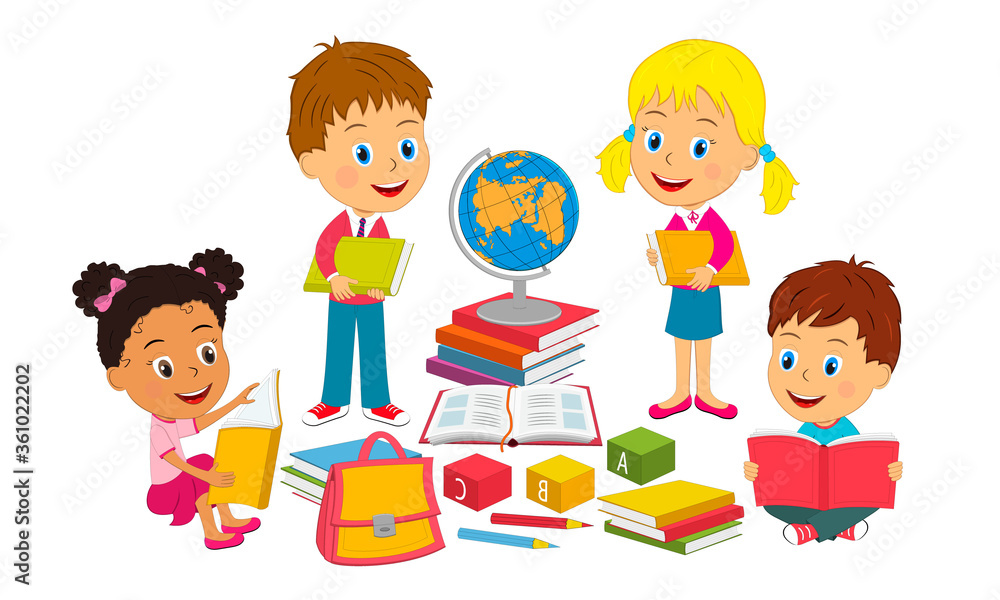 kids,boys and girls read books, illustration, vector kids,boys and girls read books, illustration, vector