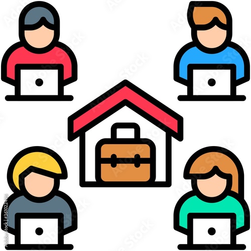 Home office, Telecommuting or remote work icon, vector illustration