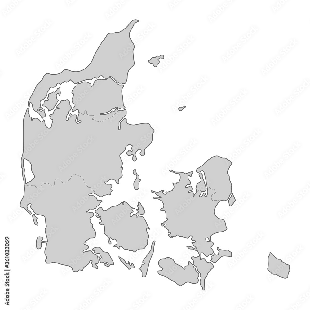 Map of Denmark divided to regions. Outline map. Vector illustration