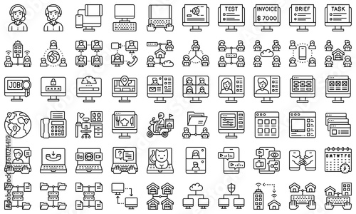 Telecommuting or remote work line icon set, vector illustration