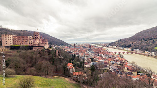 Panoramic View on Skyline and Heidelberg Castle, ger. Schloss Heidelberg with Valley of Heidelberg, Baden-Wuerttemberg, Germany photo