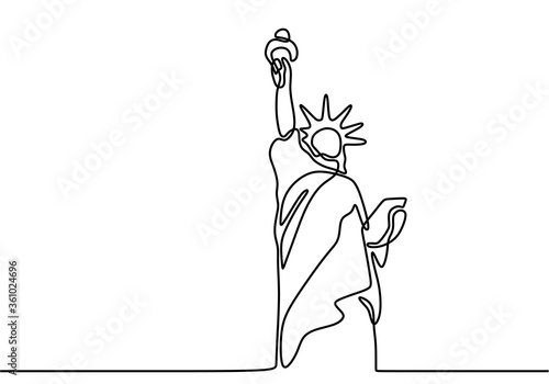 Statue of Liberty continuous line illustration. Landmark of New York city. Holiday vacation poster print concept hand drawn art line doodle isolated minimal illustration cartoon character flat