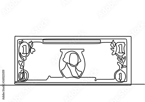 One continuous line drawing of money banknotes. Paper dollar currency bill symbol isolated on white background. Money savings sign for mobile concept and web design. Vector graphics