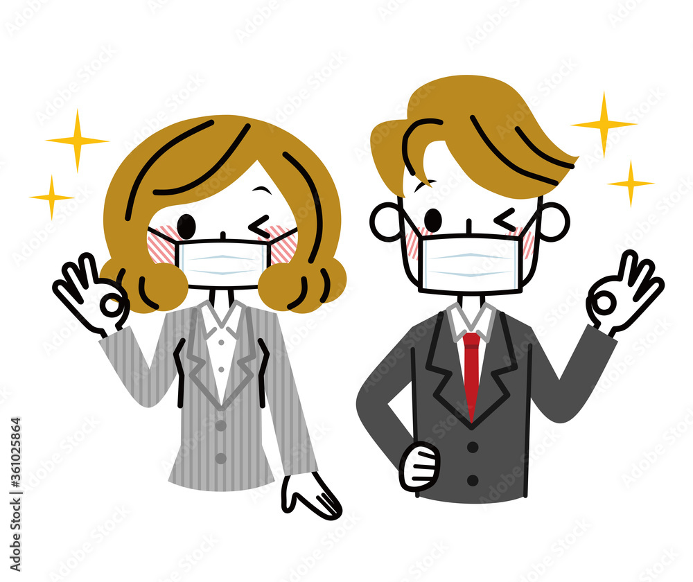 マスクをしたビジネスウーマンとビジネスマン　OK