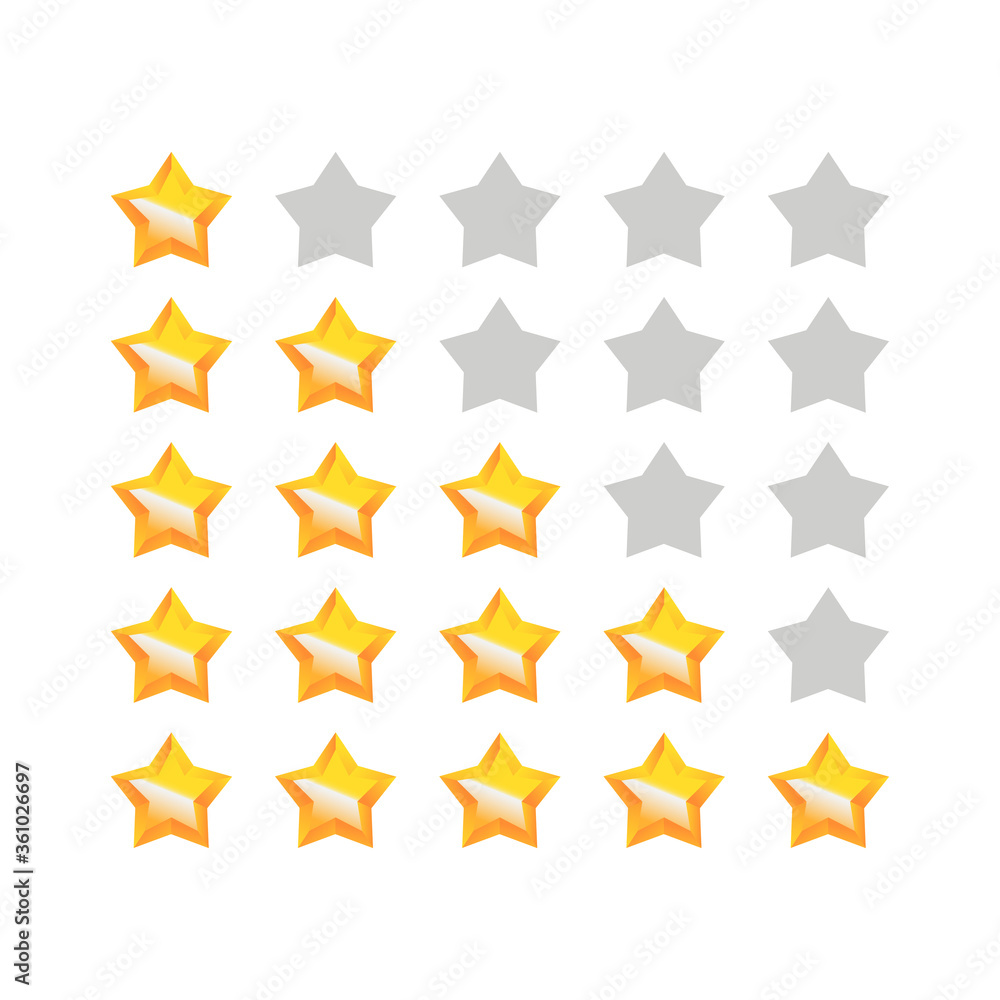 Golden stars rating collection, vector review, gold star set flat rate illustration Golden stars rating collection, vector review, gold star set flat rate illustration