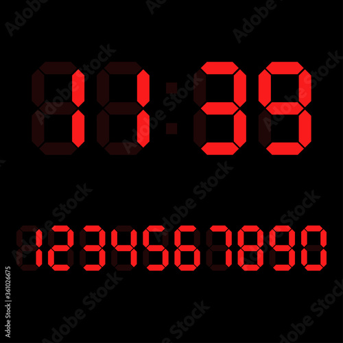 Digtal number clock vector isolated timer, ler red screen alarm board
