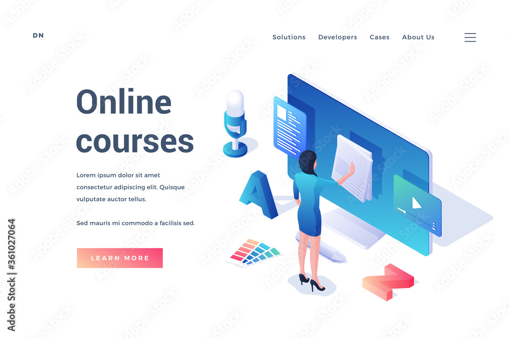 Banner of website with online courses offer Banner of website with online courses offer