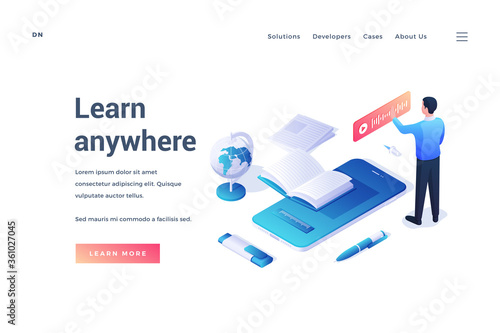 Modern banner promoting online resource for education