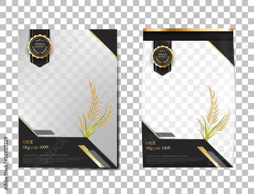 Rice Package Thailand food Products, Black gold banner and poster template vector design rice.