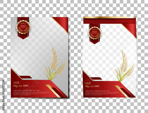 Rice Package Thailand food Products, red gold banner and poster template vector design rice.