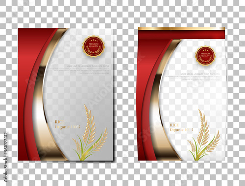 Rice Package Thailand food Products, red gold banner and poster template vector design rice.