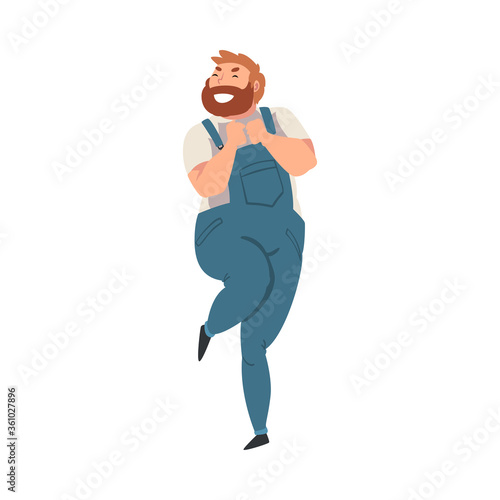 Young Bearded Man Cheerfully Dancing at Concert Vector Illustration