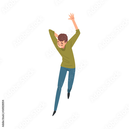 Young Cheerful Man Dancing at Concert Vector Illustration