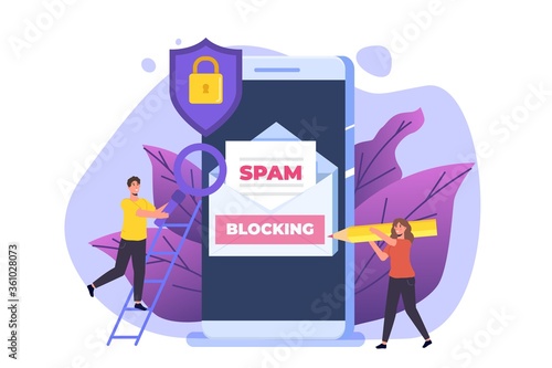 E-mail protection, anti-malware, anti spam  concept. Flat vector illustration