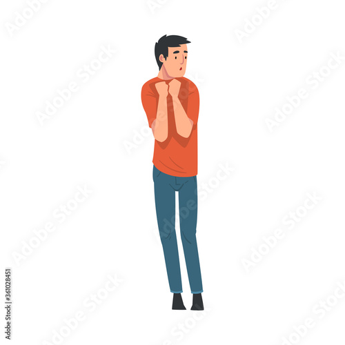 Young Cheerful Man Singing Along with Performers at Concert Vector Illustration