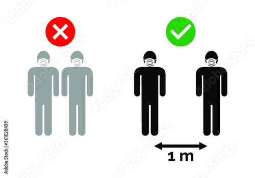 Social distancing sign with 1 meter distance