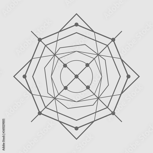Mystical geometry symbol. Linear alchemy, occult, philosophical sign. For music album cover, poster, sacramental design. Astrology and religion concept.