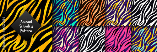 Fotografie, Obraz Trendy wild animal seamless pattern set