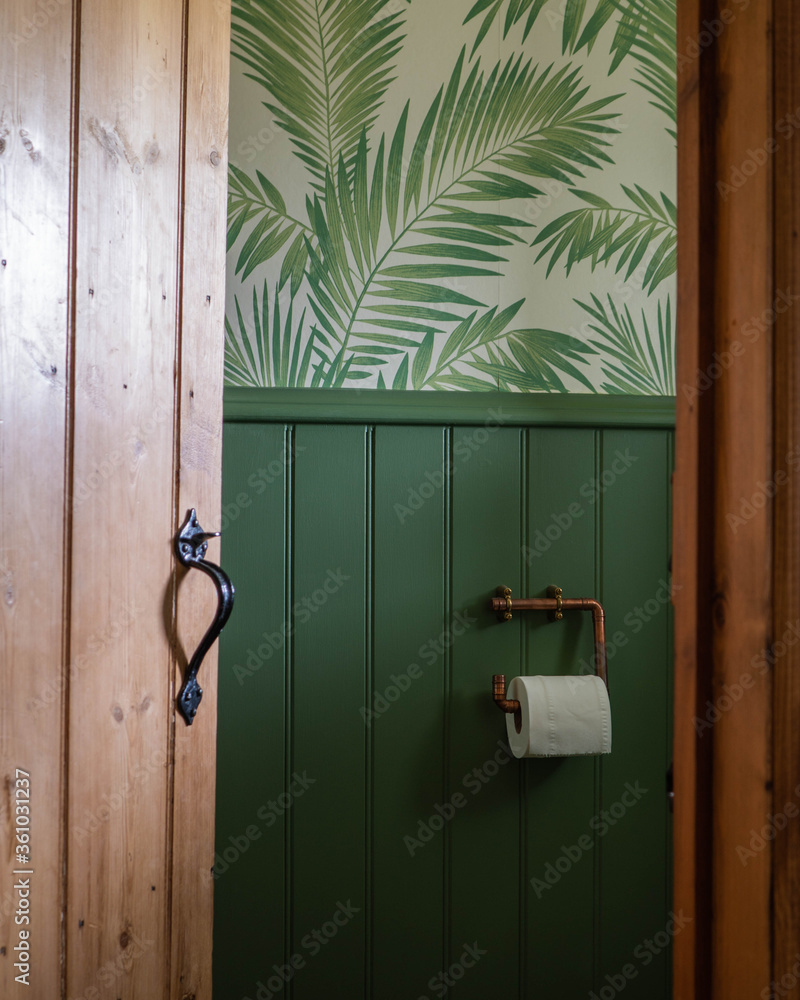 Wall Mural Home interior view through doorway into small bathroom downstairs loo or closet