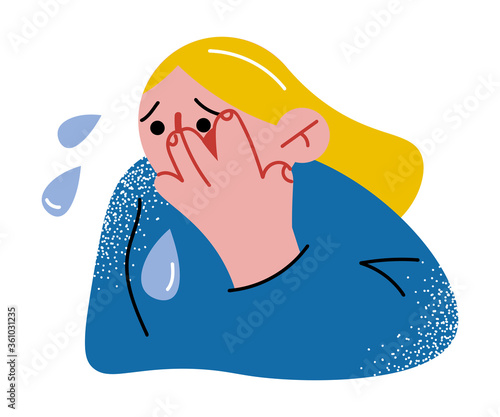 Little afraid girl crying and feeling depressed of bullying