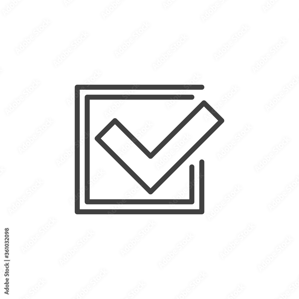 Approve, tick line icon. Confirmation linear style sign for mobile concept and web design. heck box with check mark outline vector icon. Symbol, logo illustration. Vector graphics Approve, tick line icon. Confirmation linear style sign for mobile concept and web design. heck box with check mark outline vector icon. Symbol, logo illustration. Vector graphics