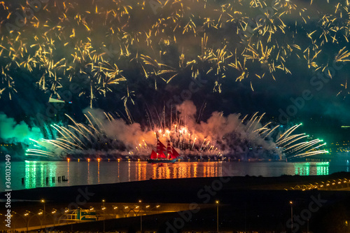 Photography multicolored fireworks in the sky above Saint Petersburg