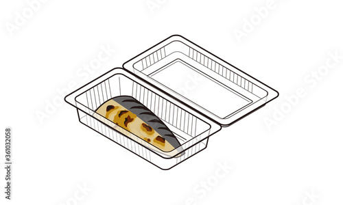 持ち帰り販売のフードパックに入った焼鯖