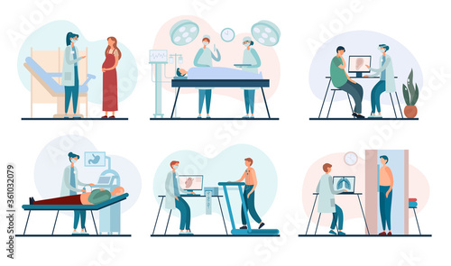 Doctors working with patients in modern hospital