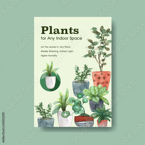  infomation about summer plant and house plants template design for advertise,leaflet,brocure and booklet watercolor illustration