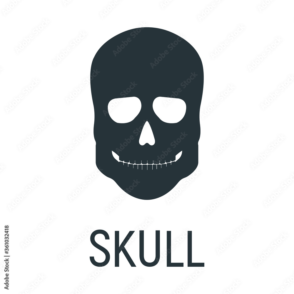 Head skull bone, x-ray concept icon, roentgen human body image isolated on white, flat vector illustration. Skeleton part of man organism.