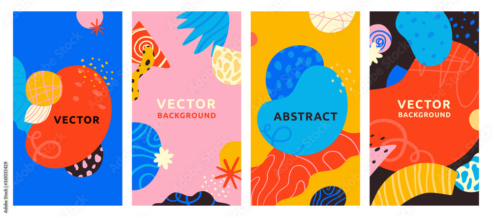Vector set of abstract creative backgrounds in minimal trendy style with copy space for text - design templates for social media stories - simple, stylish and minimal wallpaper designs