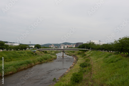 Summer season view of Muko river in Sanda city, Hyogo, Japan