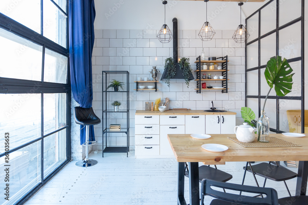 View of luxury modern design of a cozy small Scandinavian-style studio ...