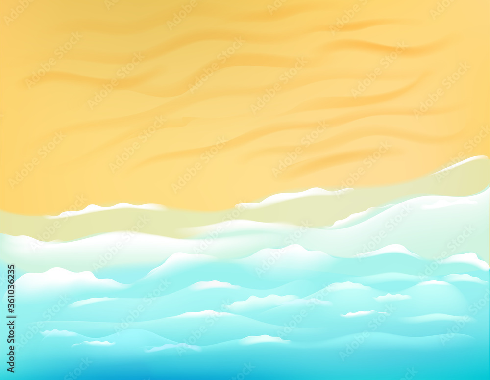 Sunny beach with ocean waves. Vector illustration