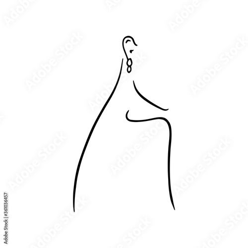 Minimalistic portrait of a woman with an earring. Modern vector hand-drawn one line illustration. Ideal for jewelry logo and your design