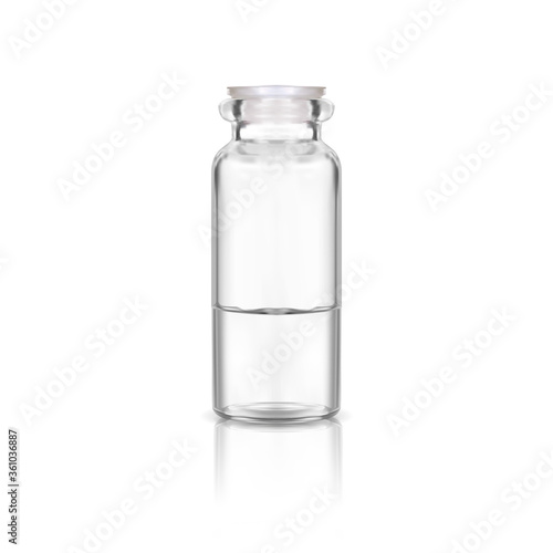 Mock up medical glass bottle with white plastic stopper. Vector illustration isolated on a white background.