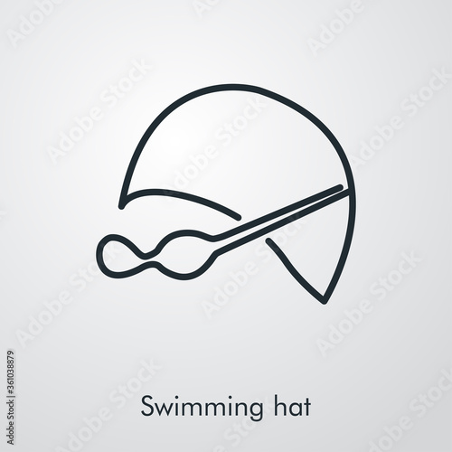 Concepto deportes de verano. Icono plano lineal sombrero de natación con gafas protectoras en fondo gris