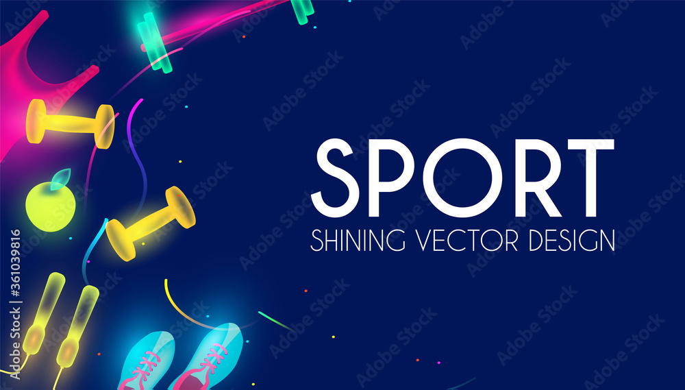 Sport and fitness shining background. Cool training equipment.
