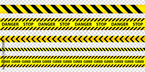 Set of danger caution seamless tapes. Art design line of crime places. Abstract concept graphic element. Construction sign for your web site design, logo, app  on transparent background. EPS10 © katarinanh