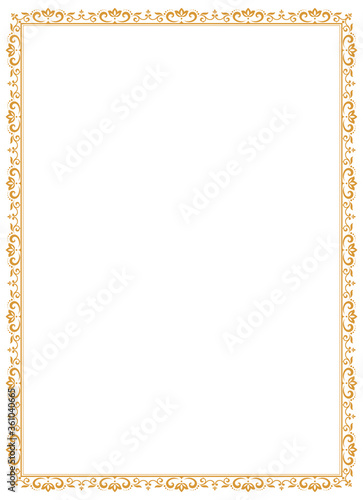 Decorative frame Elegant vector element for design in Eastern style, place for text. Floral golden border. Lace illustration for invitations and greeting cards.