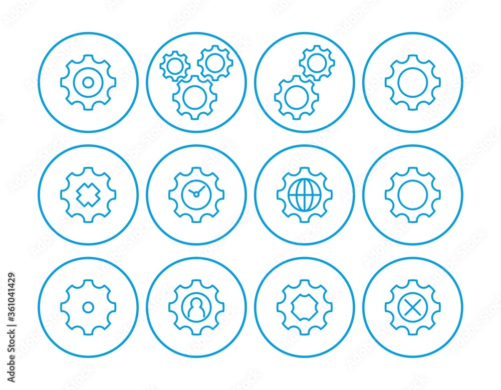 Simple Set of Gear Related Vector Line Icons. Contains such Icons as Settings, Transmission, Gearwheel and more. Editable Stroke. 48x48 Pixel Perfect. Simple Set of Gear Related Vector Line Icons. Contains such Icons as Settings, Transmission, Gearwheel and more. Editable Stroke. 48x48 Pixel Perfect.