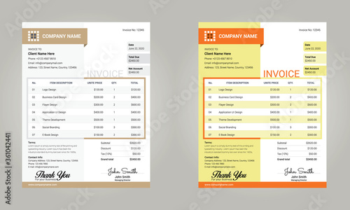 Business invoice templates design. Invoice account document, calculation file payment document vector.