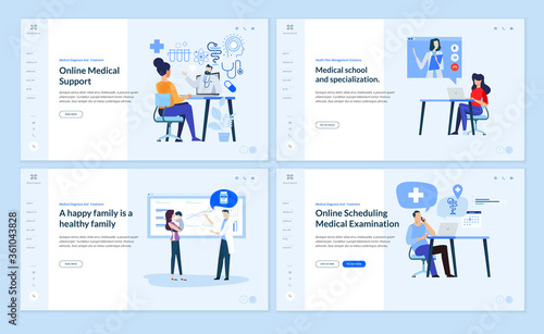 Set of web page design templates on medicine and health care. Vector illustrations for website design and development.
