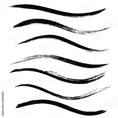 Makeup strokes, Set of mascara smudge, makeup eye pencil swatches, Beauty and cosmetic black brush smudges vector background. smear make up lines collection, liquid make up texture isolated on white.