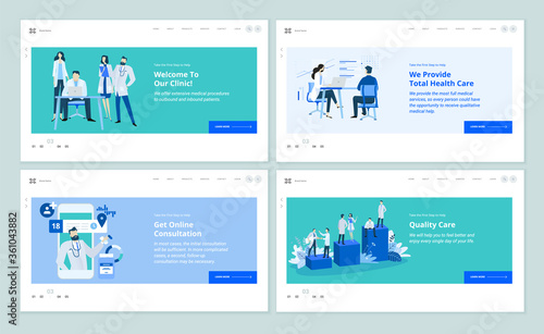 Set of web page design templates on medicine and health care. Vector illustrations for website design and development.