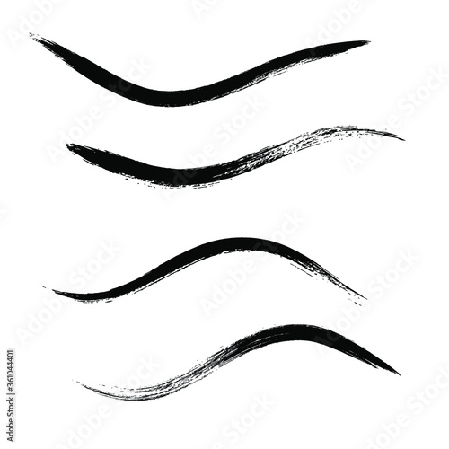 Makeup strokes, Set of mascara smudge, makeup eye pencil swatches, Beauty and cosmetic black brush smudges vector background. smear make up lines collection, liquid make up texture isolated on white.